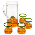 Palm Tree Pitcher with 4 Green-Rim Glasses