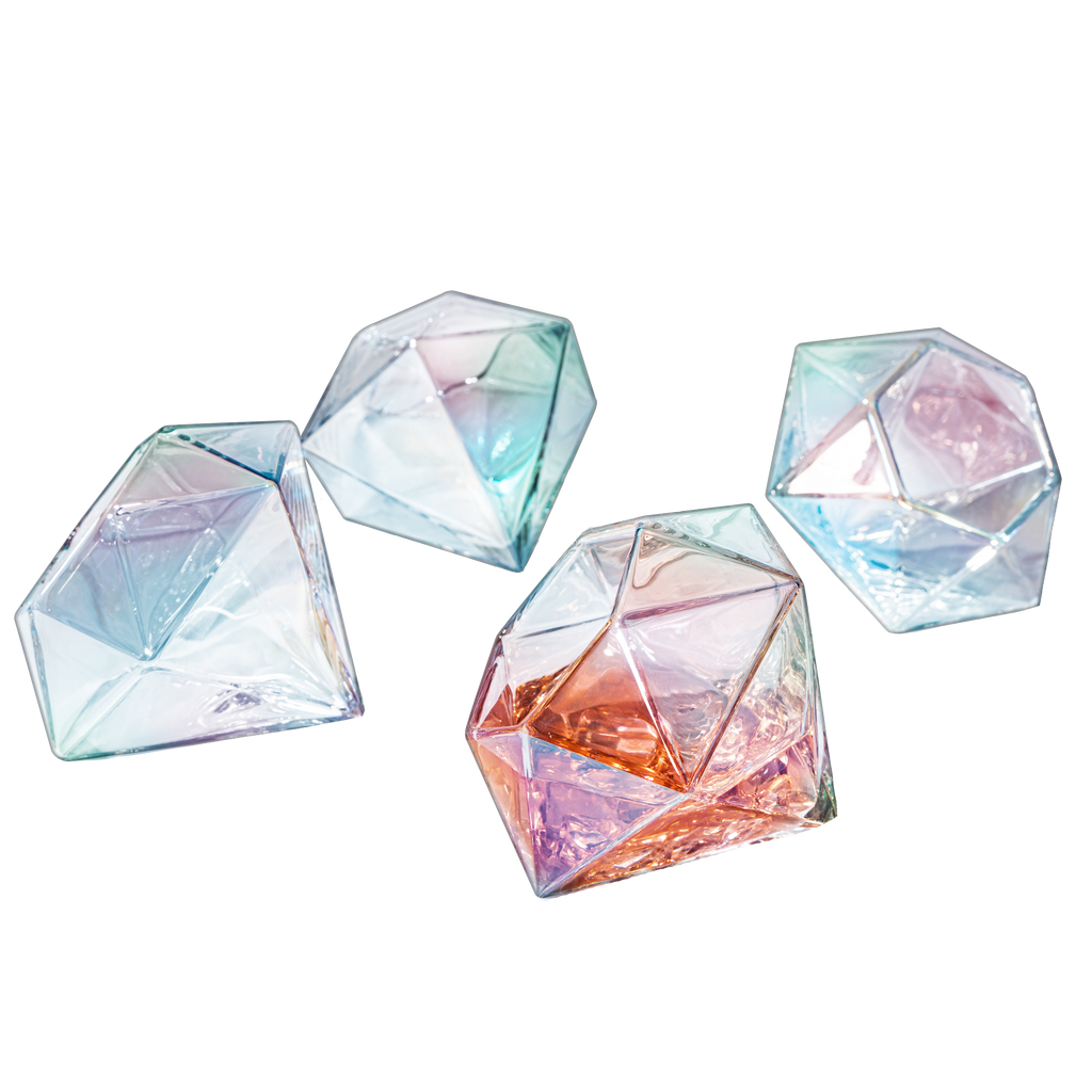 Iridescent Diamond Whiskey Glasses, 10 oz, Set of 4