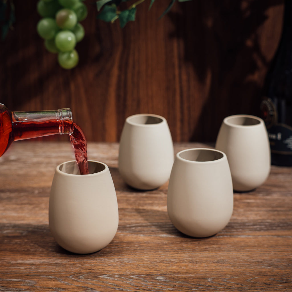 Unbreakable Silicone Stemless Wine Cups, Set of 4, Tan
