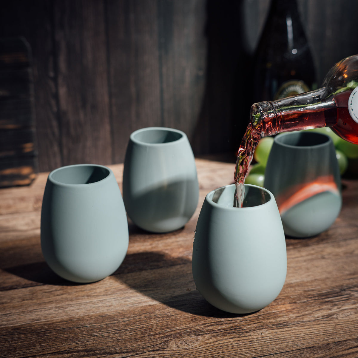 Unbreakable Silicone Stemless Wine Cups, Set of 4, Blue