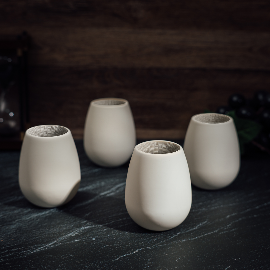 Unbreakable Silicone Stemless Wine Cups, Set of 4, White (Style 2)