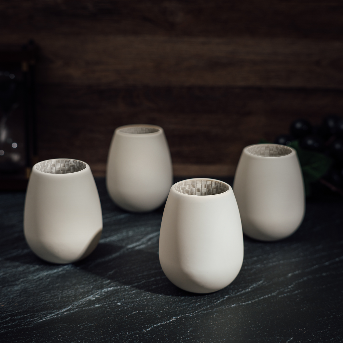 Unbreakable Silicone Stemless Wine Cups, Set of 4, White (Style 2)