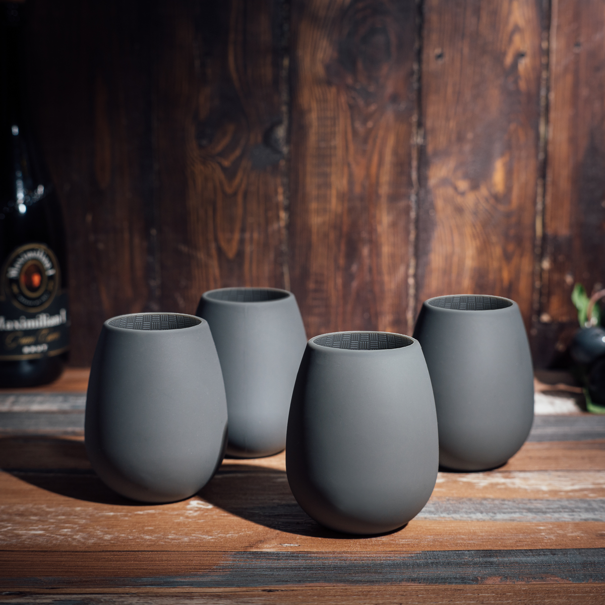 Unbreakable Silicone Stemless Wine Cups, Set of 4, Black