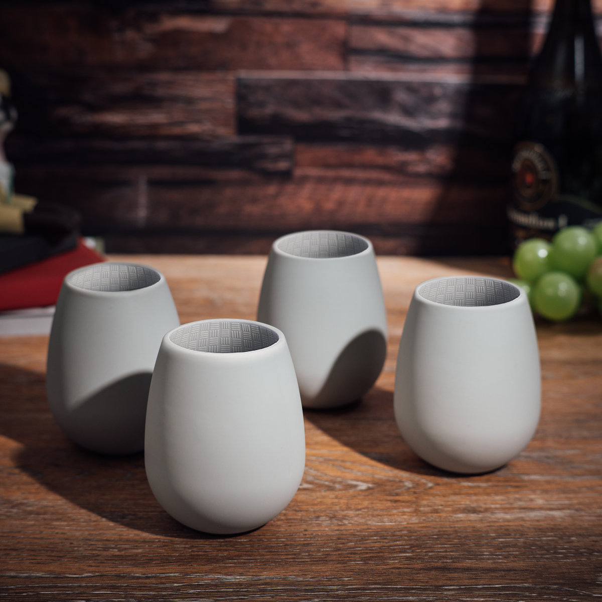Unbreakable Silicone Stemless Wine Cups, Set of 4, Grey