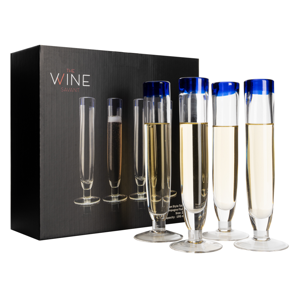 Cobalt-Rim Champagne Flutes, Set of 4