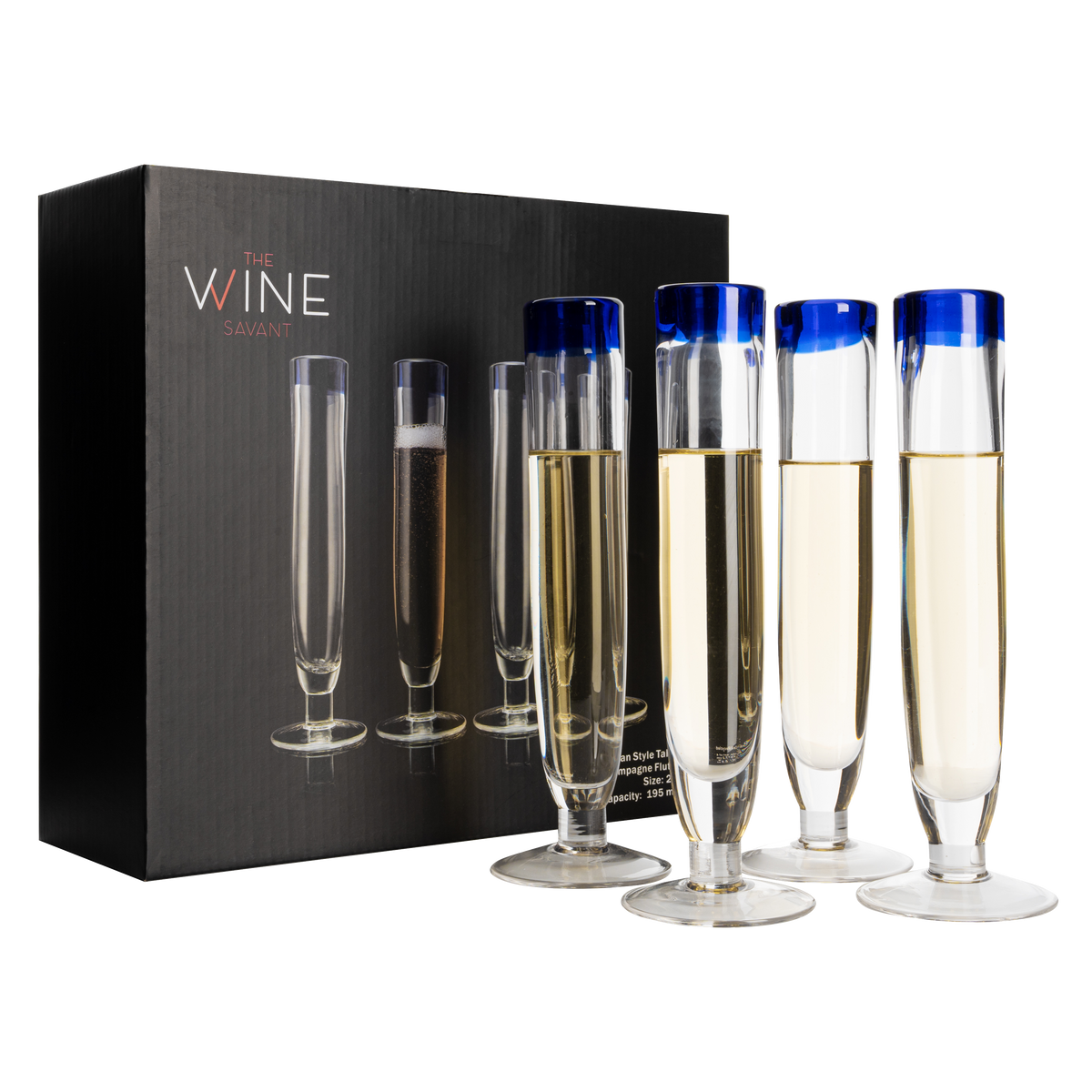 Cobalt-Rim Champagne Flutes, Set of 4