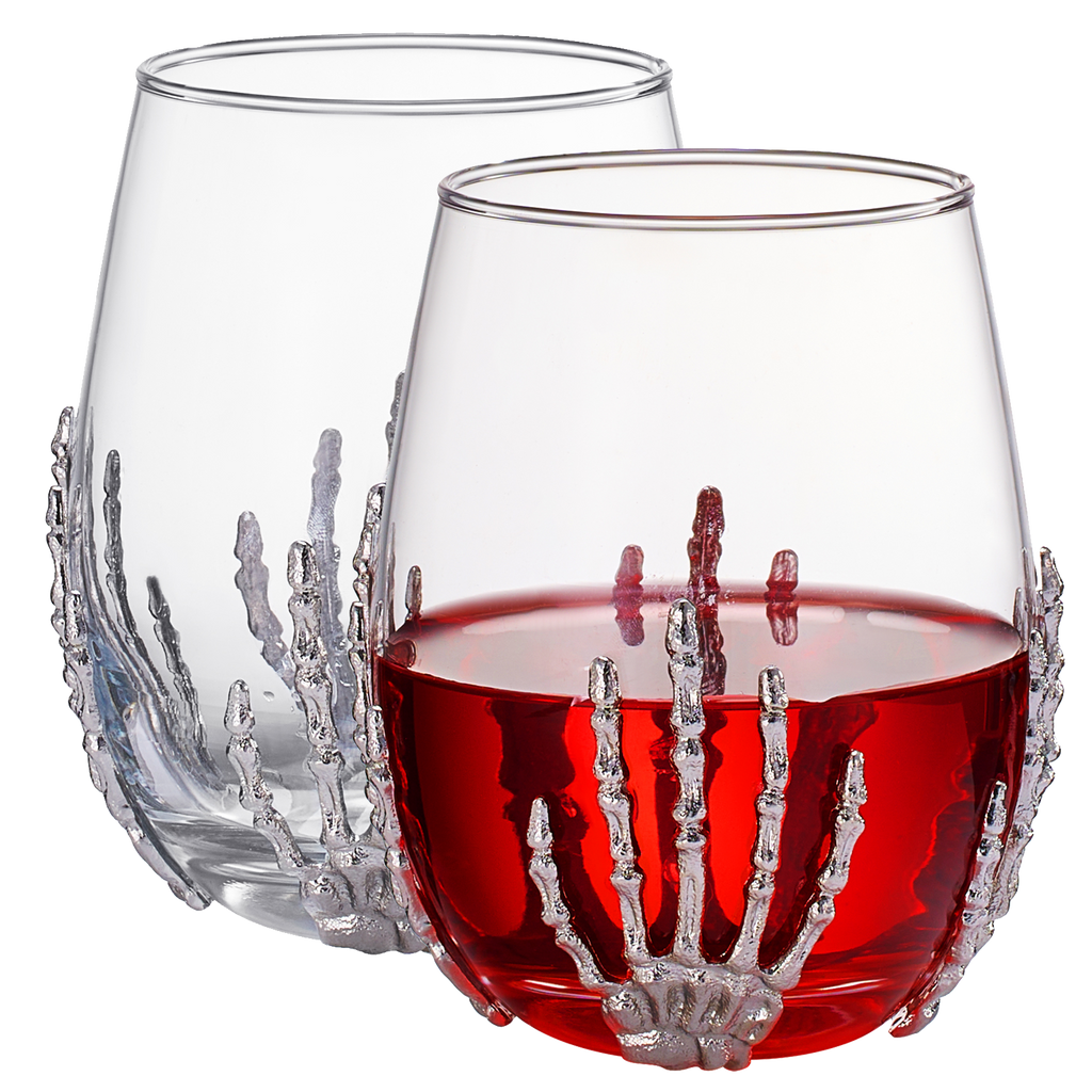 Stemless Skeleton Wine Glasses, 17 oz, Set of 2
