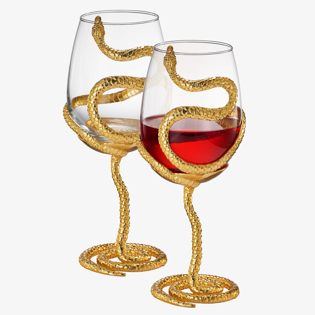 Stemmed Snake Wine Glasses, 19 oz, Set of 2