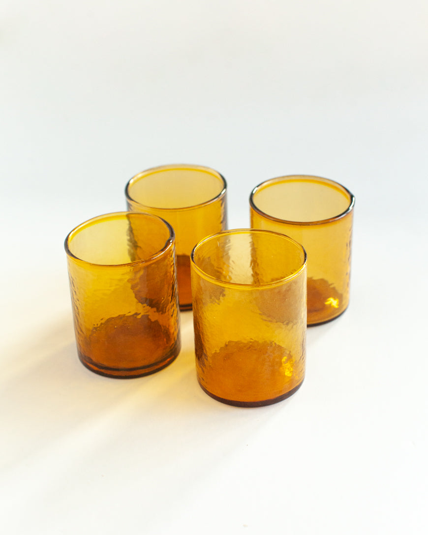 Hand-Blown Hammered Small Carafe with Glasses