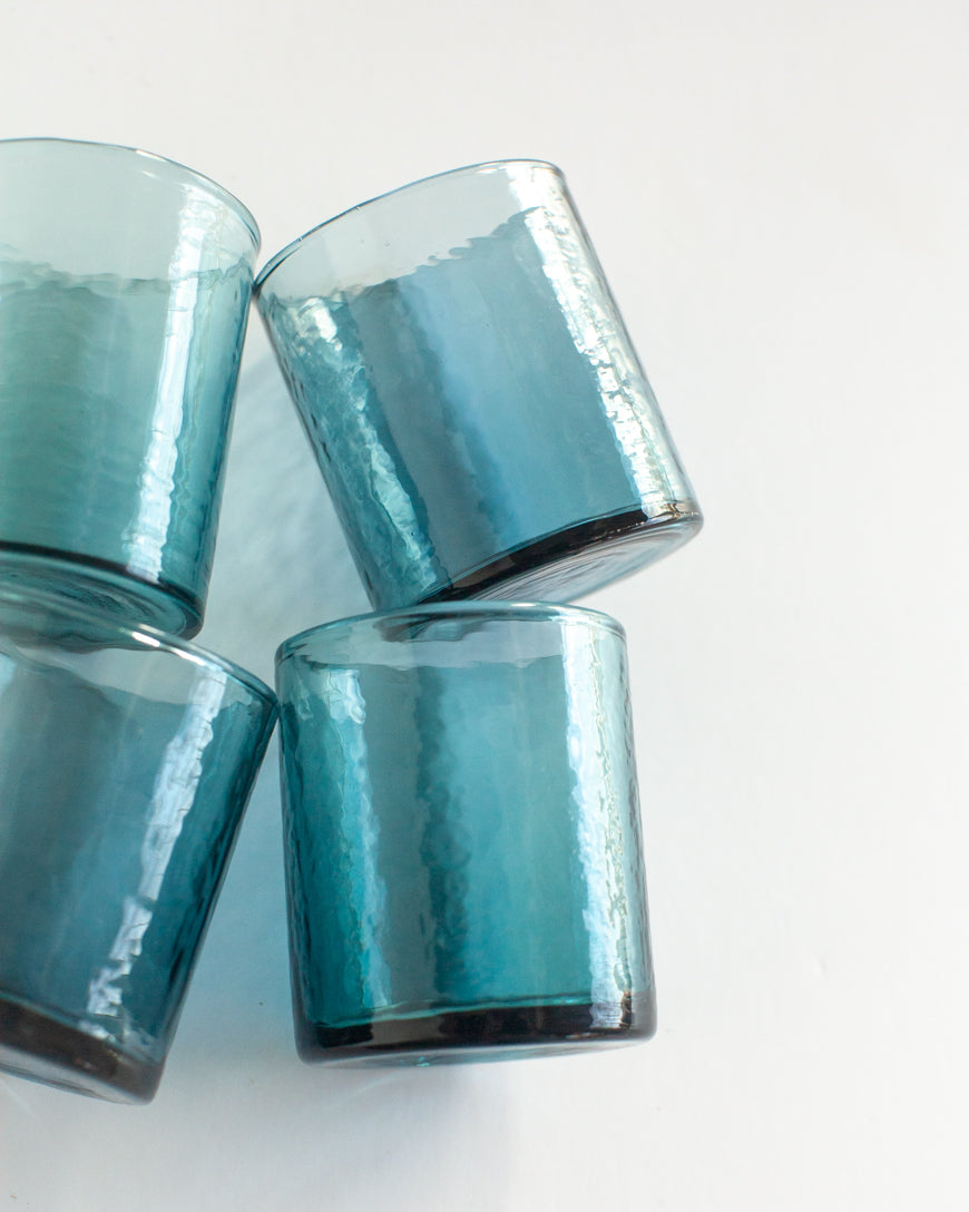Hand-Blown Hammered Small Carafe with Glasses