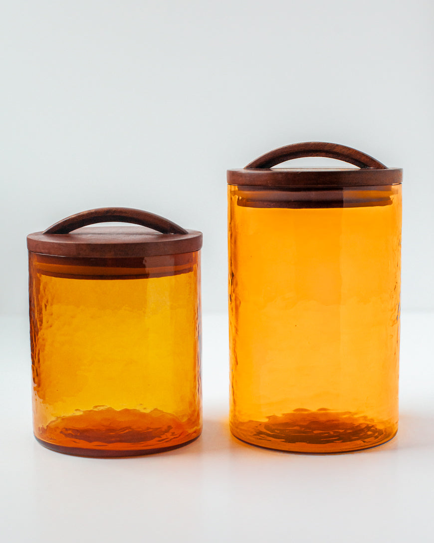 Hammered Glass Canisters with Wood Lids