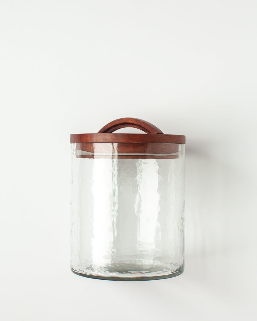 Hammered Glass Canisters with Wood Lids