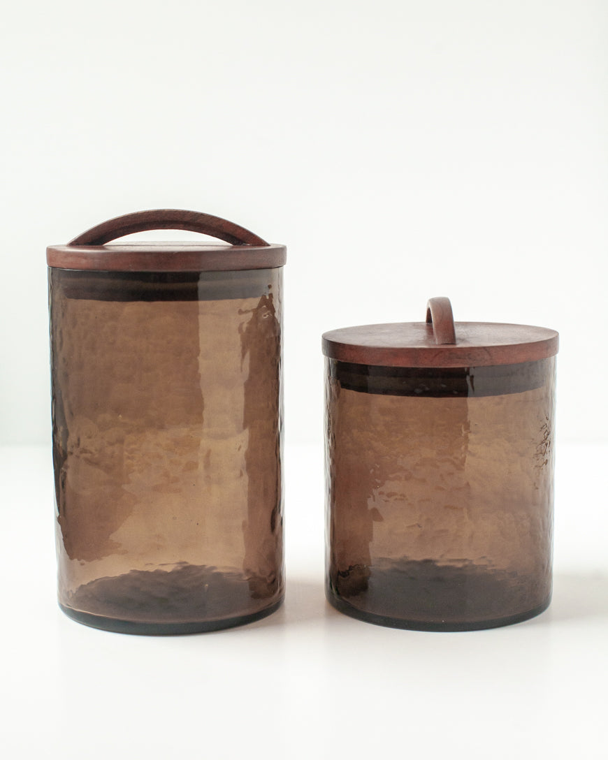 Hammered Glass Canisters with Wood Lids