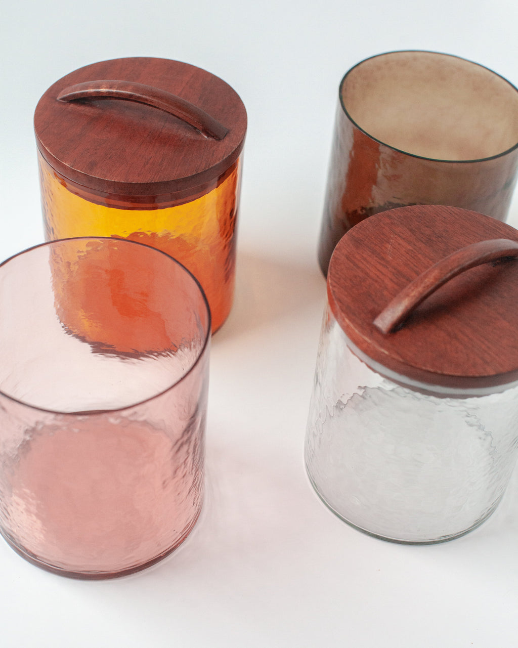 Hammered Glass Canisters with Wood Lids