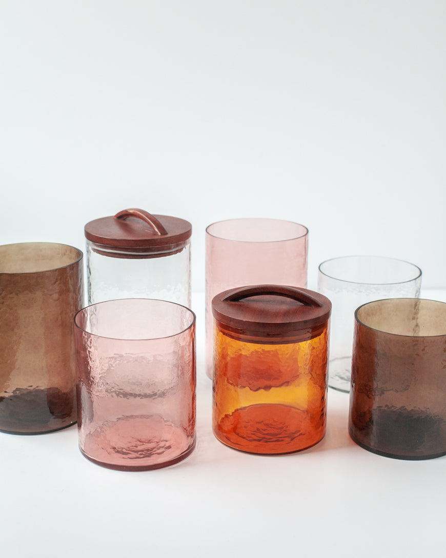 Hammered Glass Canisters with Wood Lids