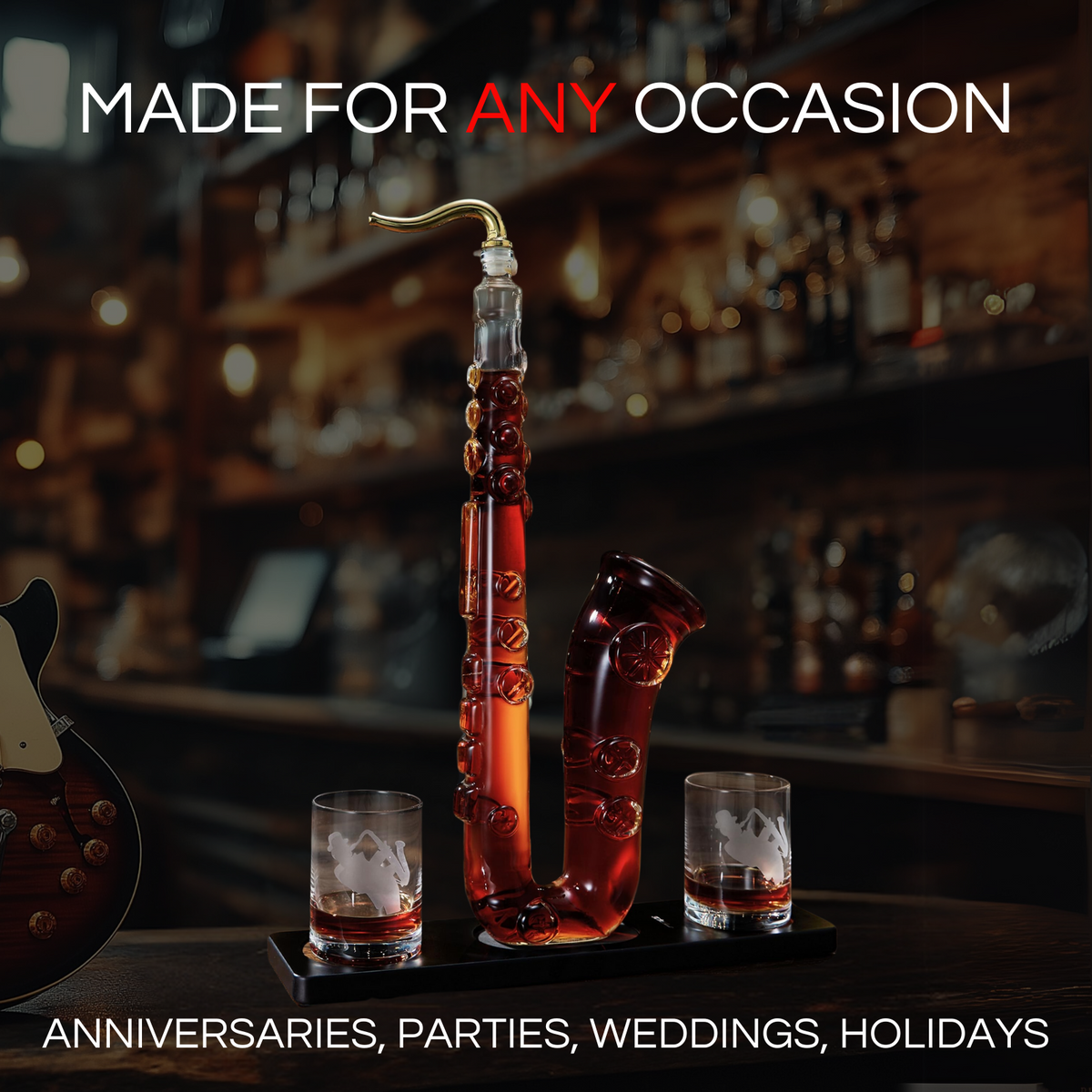 Saxophone Whiskey and Wine Decanter Set, 34 oz