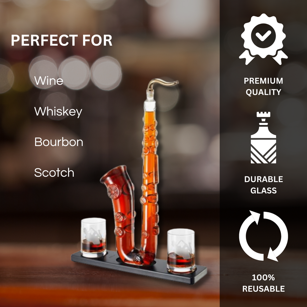Saxophone Whiskey and Wine Decanter Set, 34 oz