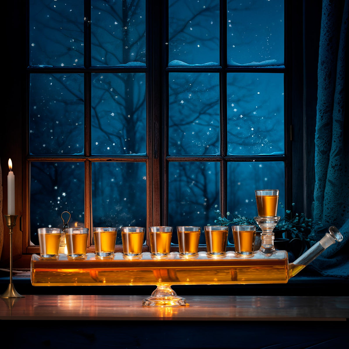 Menorah Decanter Set with Shot Glasses, 34 oz
