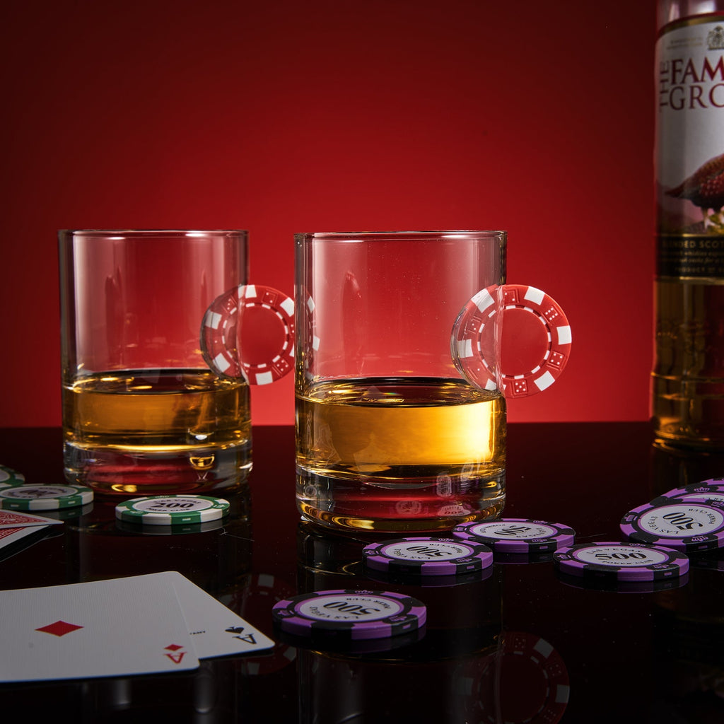 Poker Chip Whiskey Glasses, Set of 2