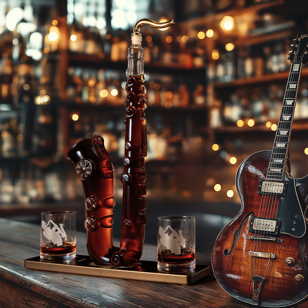 Saxophone Whiskey and Wine Decanter Set, 34 oz