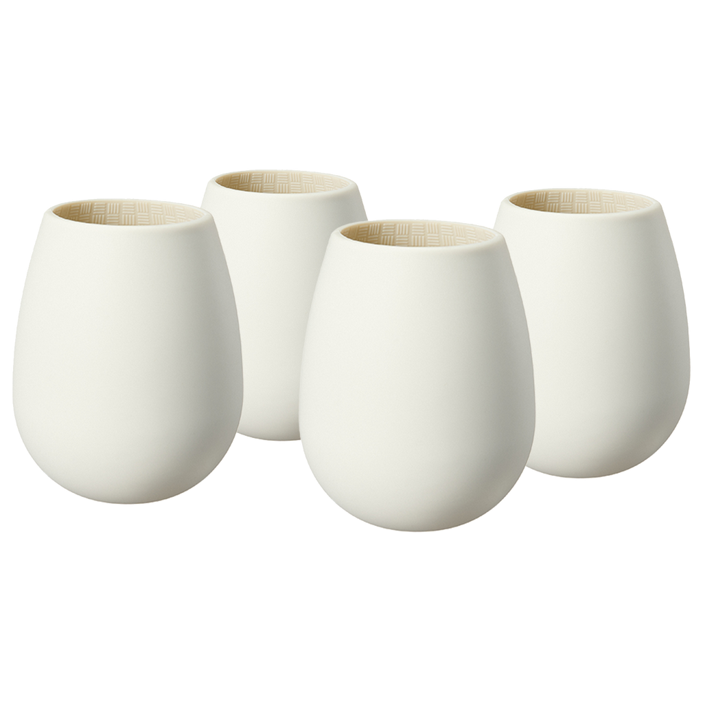 Unbreakable Silicone Stemless Wine Cups, Set of 4, White (Style 2)