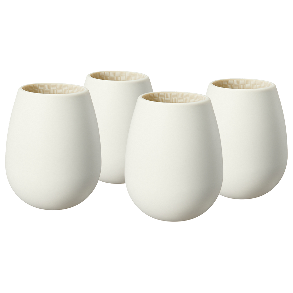 Unbreakable Silicone Stemless Wine Cups, Set of 4, White (Style 2)
