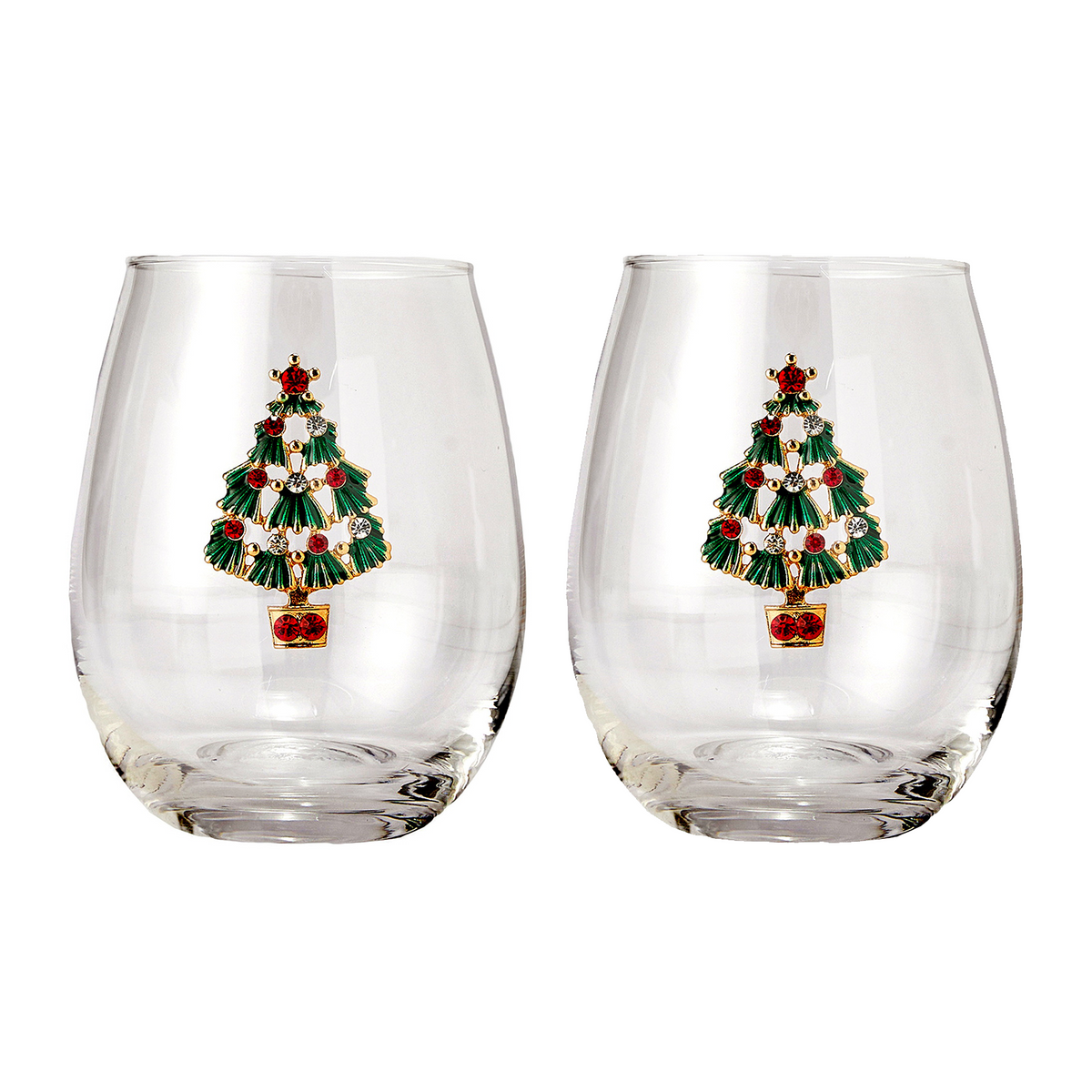 Christmas Tree Stemless Wine Glasses, Set of 2