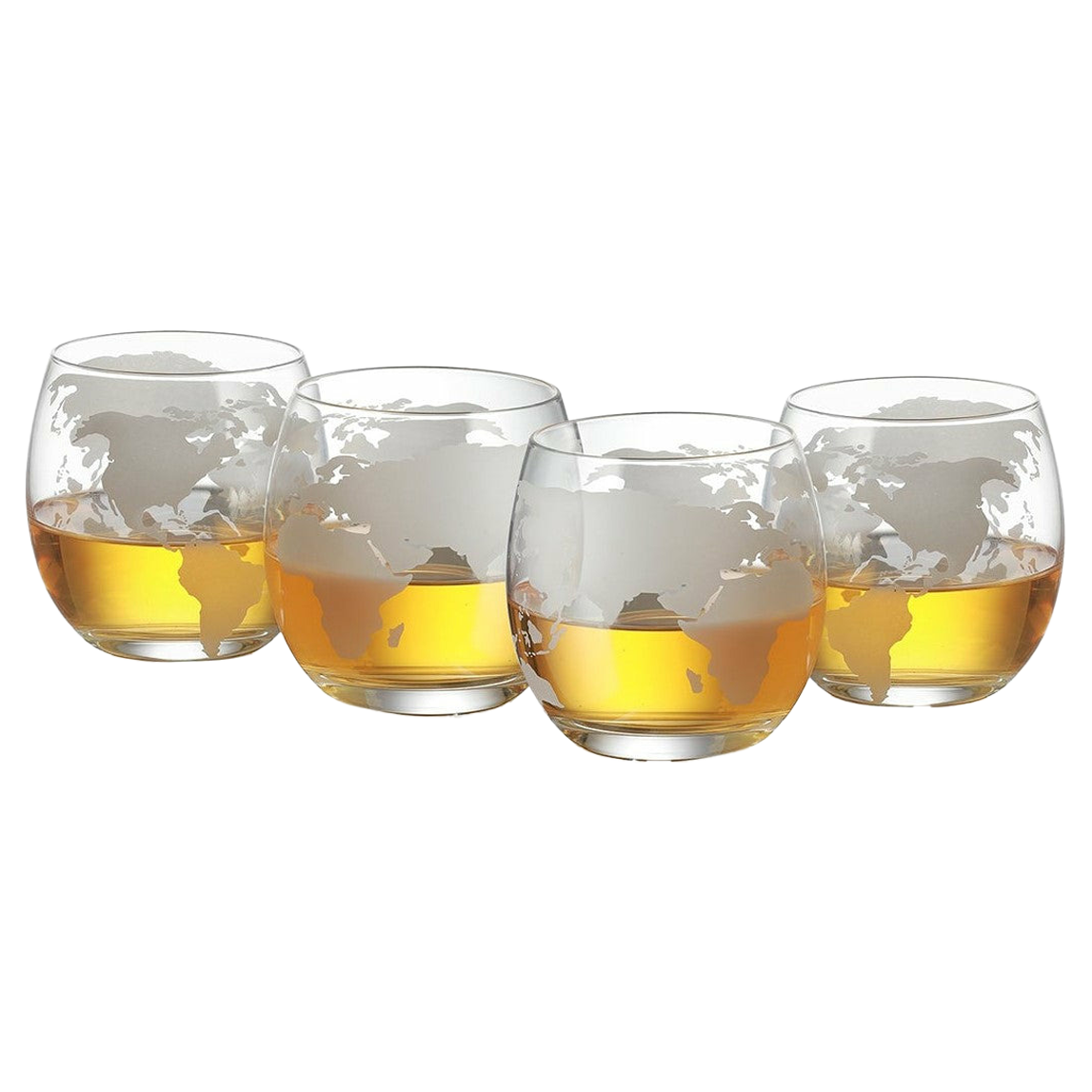 Etched World Globe Whiskey Glasses
