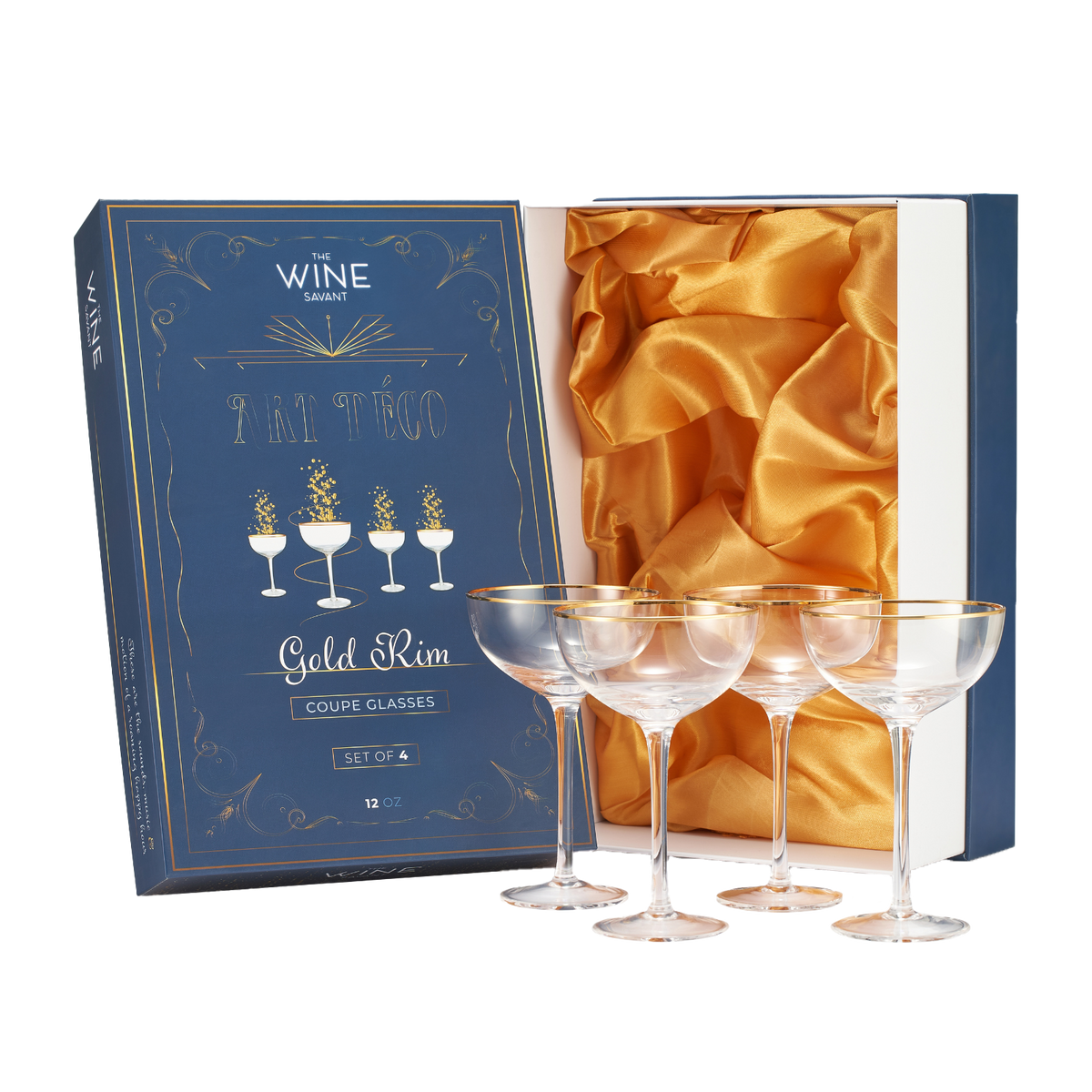 Art Deco Coupe Glasses, 12 oz, Set of 4