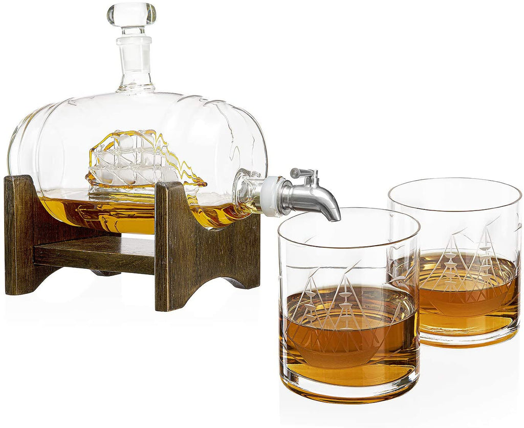 Whiskey Barrel Decanter with Ship