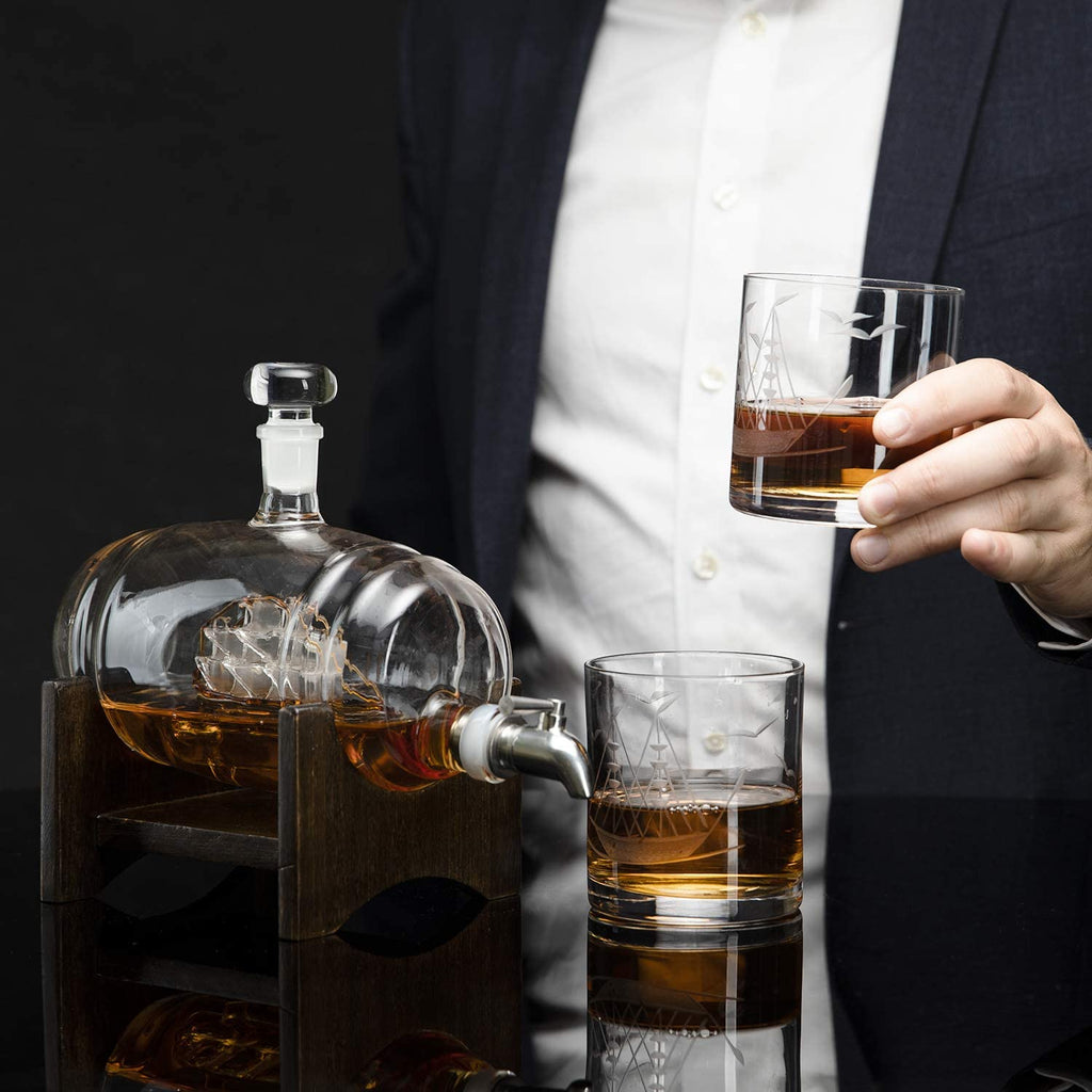 Whiskey Barrel Decanter with Ship