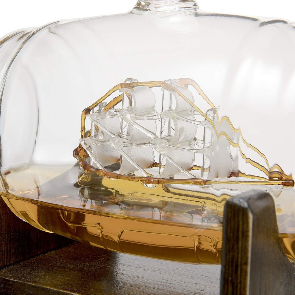 Whiskey Barrel Decanter with Ship