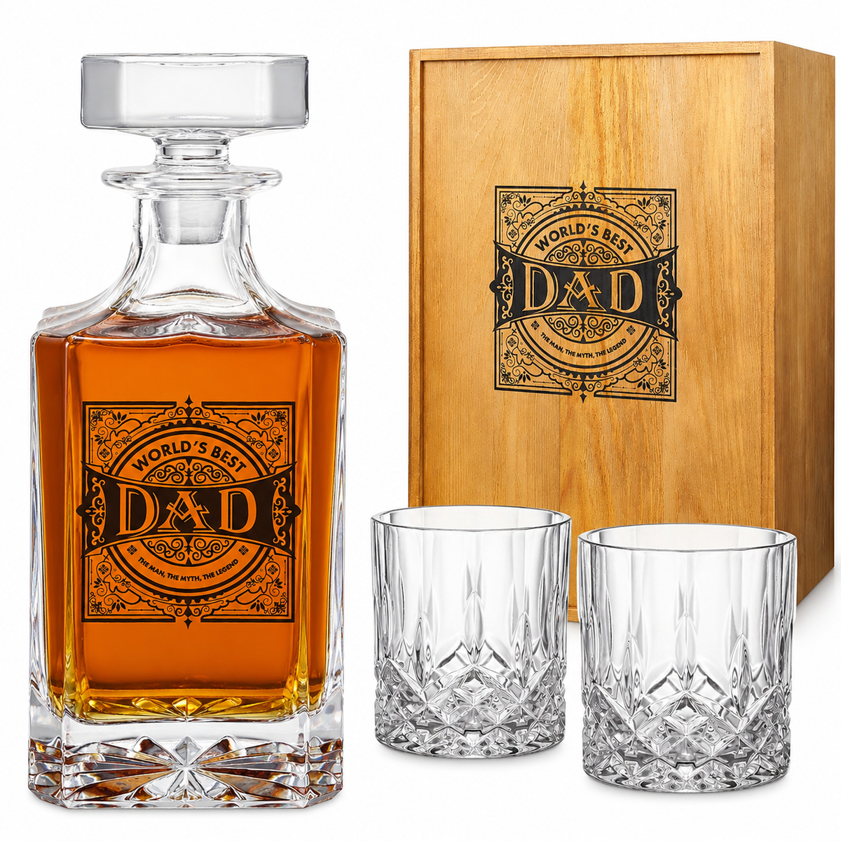 Whiskey Decanter Gift Set, 730 ml, with 2 Glasses