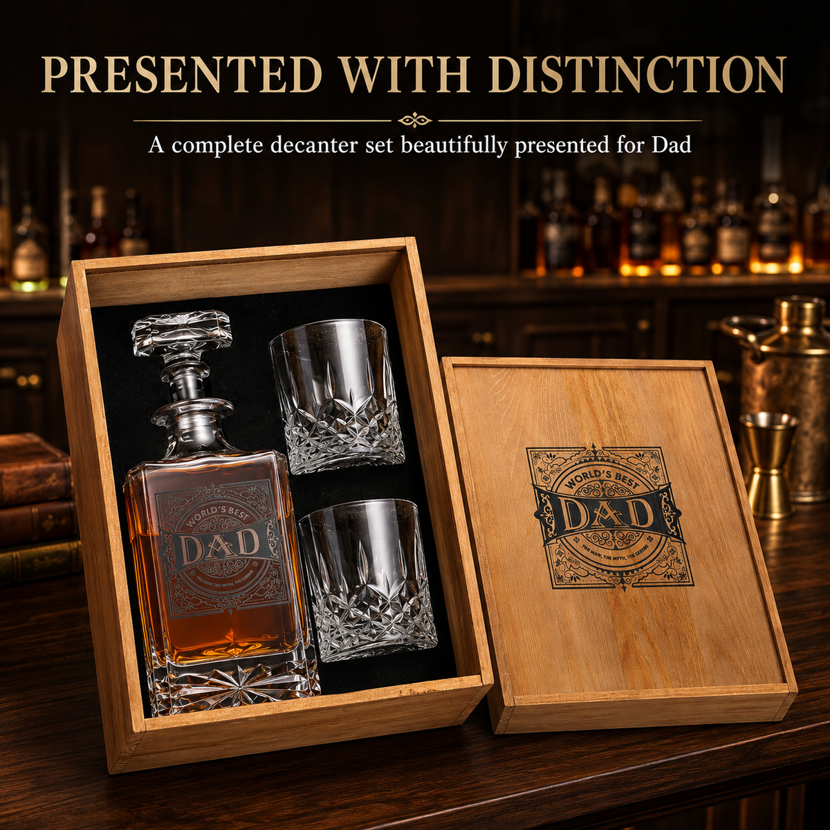 Whiskey Decanter Gift Set, 730 ml, with 2 Glasses