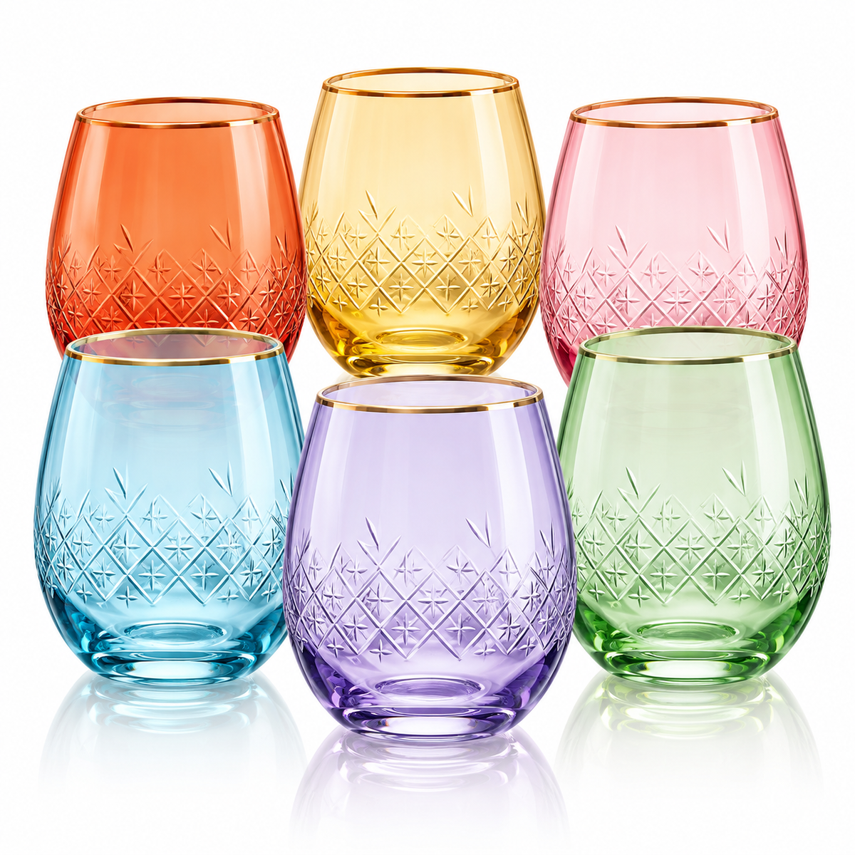 Art Deco Stemless Wine Glasses, Set of 6