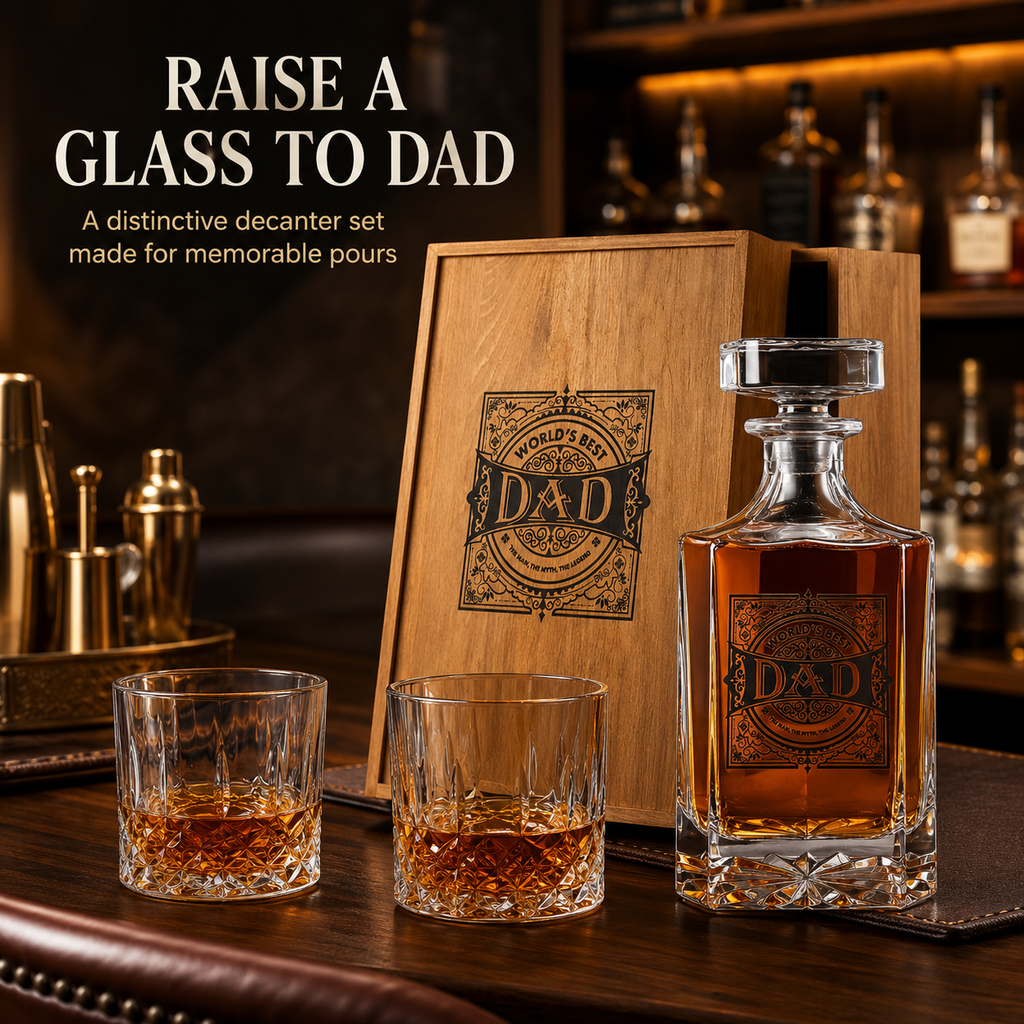 Whiskey Decanter Gift Set, 730 ml, with 2 Glasses