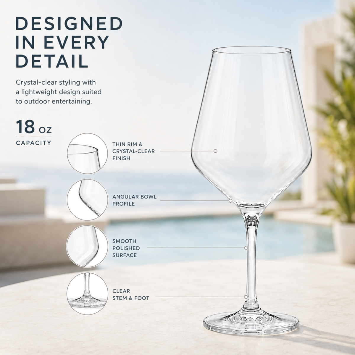 Unbreakable Stemmed Wine Glasses, 18 oz, Set of 2