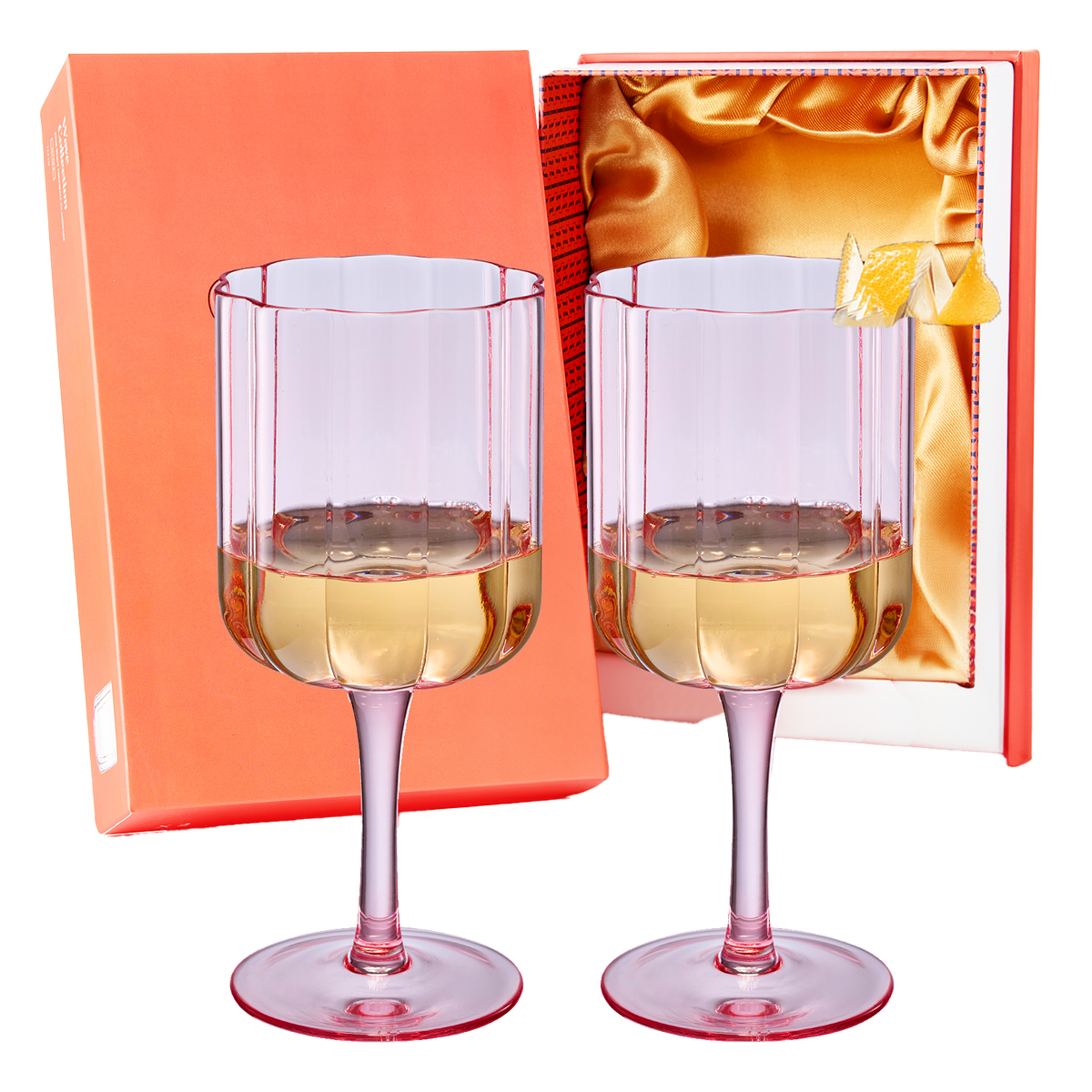 Flower Vintage Wine Glasses, 13 oz, Set of 2, Pink