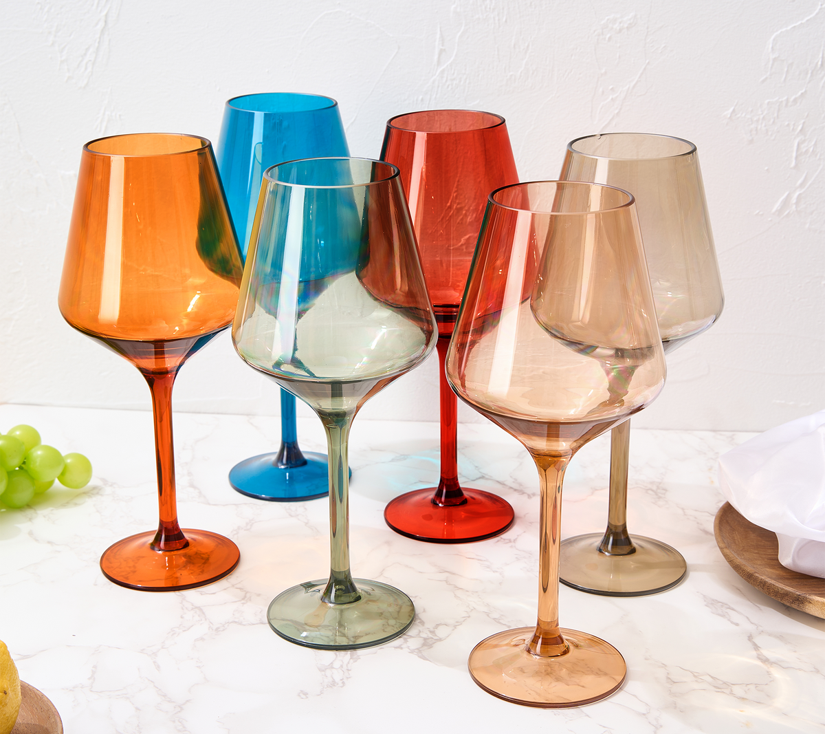 European-Style Acrylic Stemmed Wine Glasses, Muted Colors
