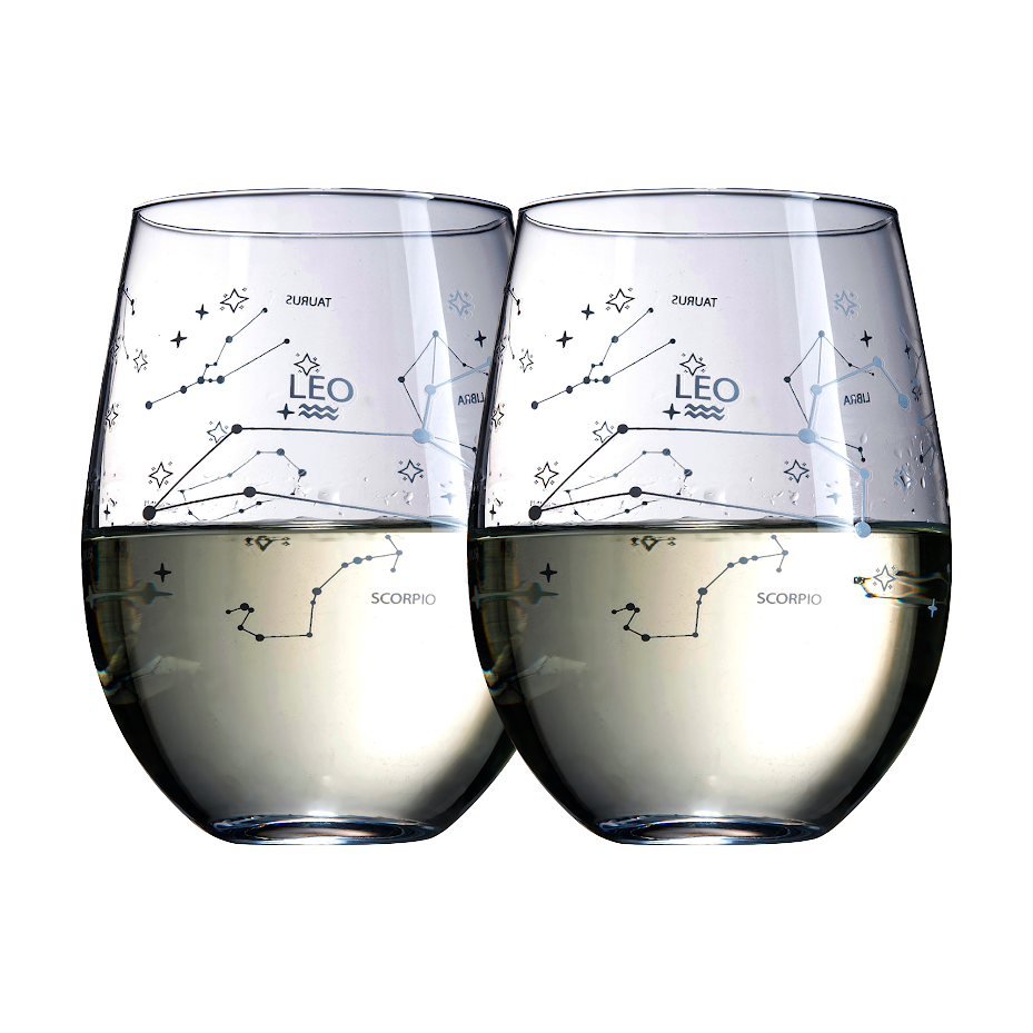 Zodiac Wine Glasses with Coasters, Set of 2