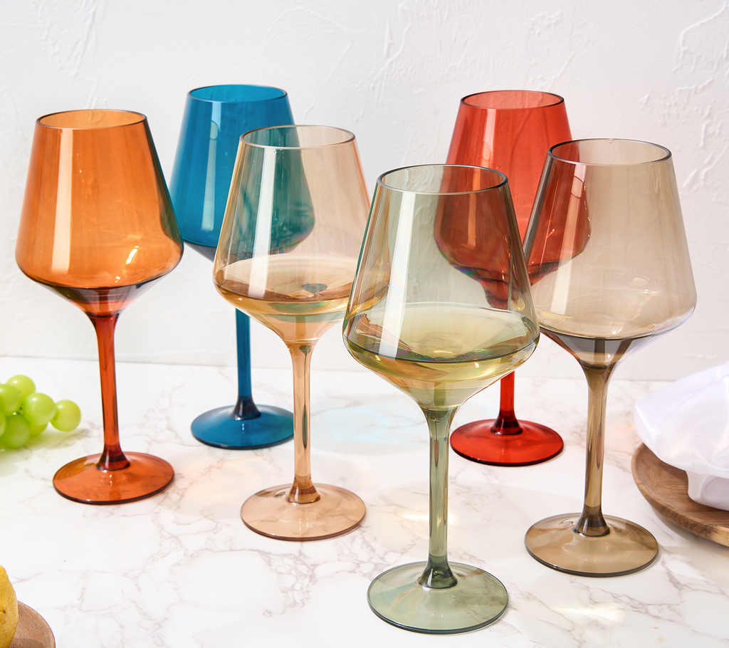 European-Style Acrylic Stemmed Wine Glasses, Muted Colors